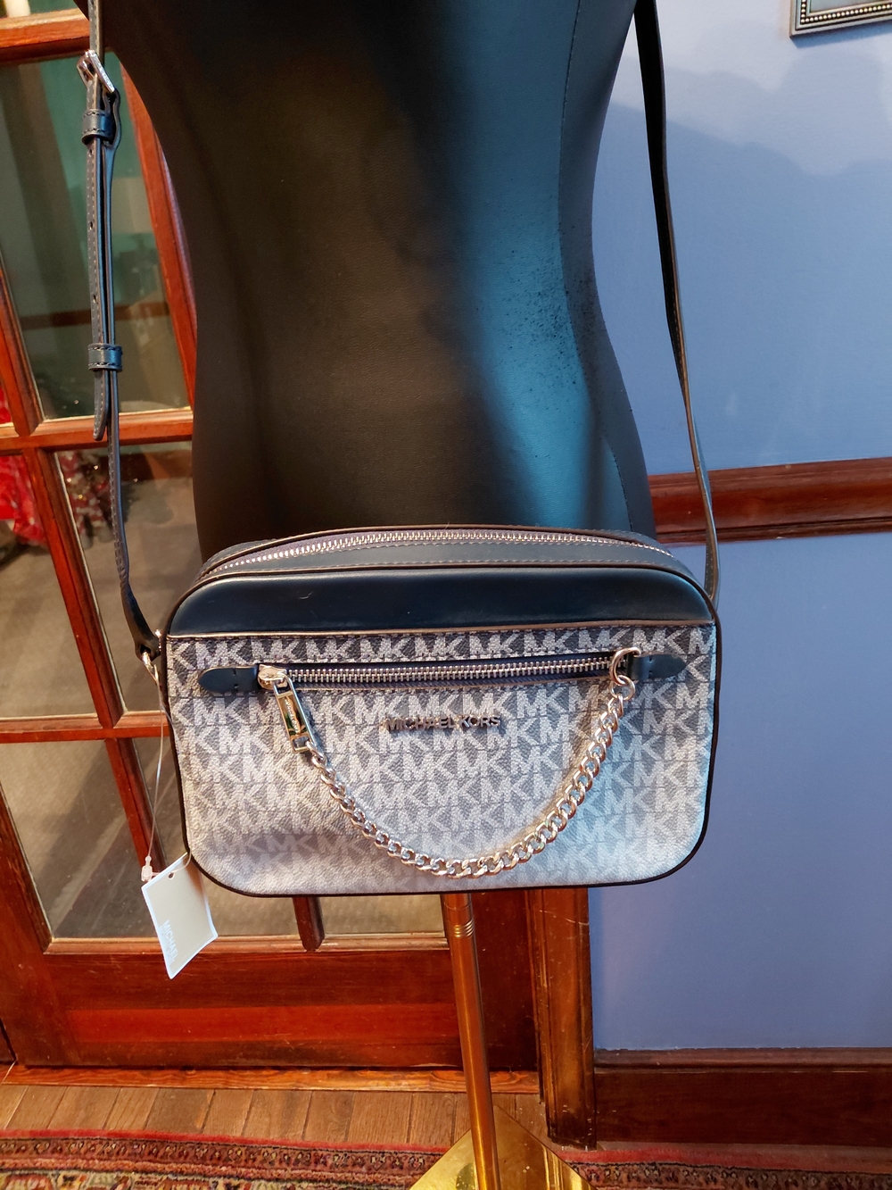 Michael Kors Navy and Grey MK Signature Crossbody Bag